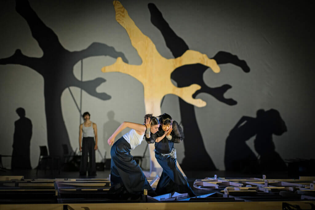 Lin van Kaam, Milica Bajčetić und Maasa Sakano in „Underdog“ am Staatstheater Mainz. Foto: Andreas Etter